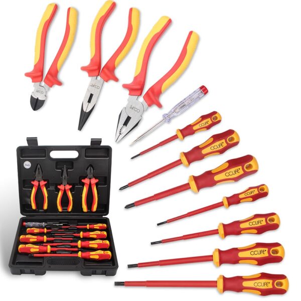 CCLIFE 11 pcs VDE Insulated Screwdriver Screwdriver Pliers Set with Voltage Tester Slotted Philips