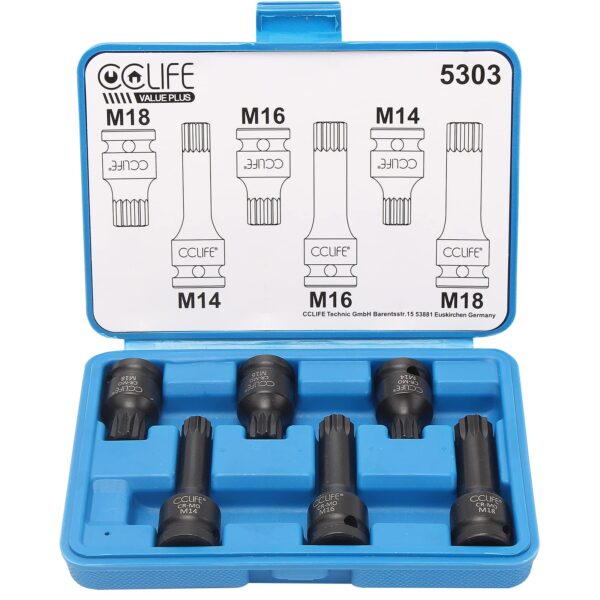 CCLIFE M14 M16 M18 Power XZN Bit Set 1/2" Internal Multi-Tooth Nut Socket Wrench Impact Wrench Bit Set